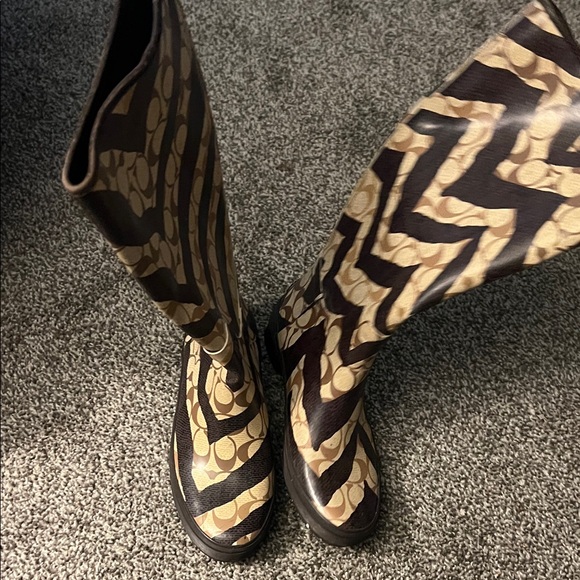 Coach Shoes - Coach Brown and Tan Signature Pattern Knee Boots